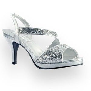 Touch Ups Womens Size 7 Silver Glitter Platform Open Toe Dress Sandals Heels